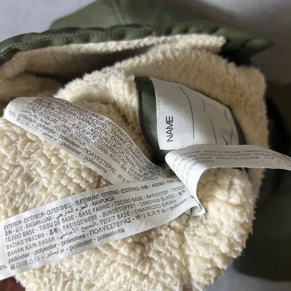 Zara Baby Olive Green Hooded Raincoat Faux Shearling Lined 18-24 Months
